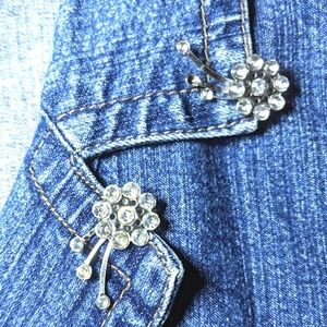 Collar / Shoe Clips Silver Tone Vintage Rhinestones Flower Clip-on Jewelry